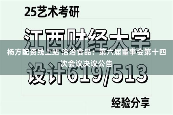 杨方配资线上站 洽洽食品：第六届董事会第十四次会议决议公告