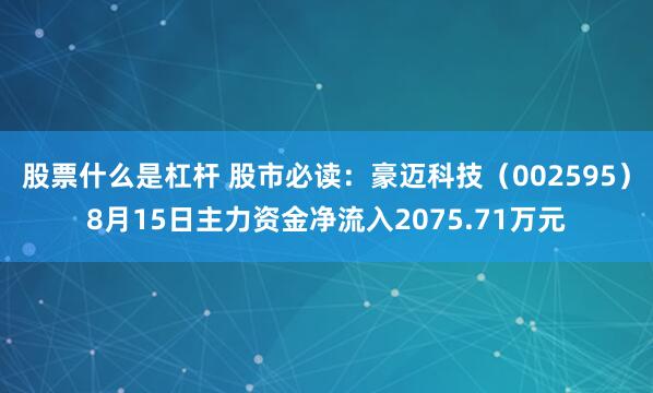 股票什么是杠杆 股市必读：豪迈科技（002595）8月15日主力资金净流入2075.71万元